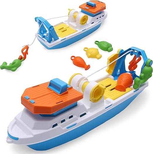 Toyland® 40cm (16") Barco de Pesca Colorido de con Puertas Móviles Anzuelo de Pesca y Peces de Plástico - Juguete Flotante de Agua para Niños - Juguetes para la Piscina y el Baño - A Partir de 3 años