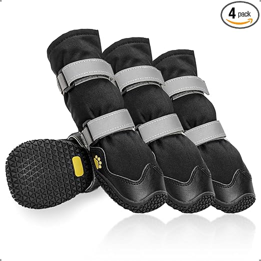 Zapatos Perro con Correas Reflectantes, Botas Perro de Alta a Prueba de Agua, Antideslizante Suela de Goma Perros Protector de la Pata para Perros pequeños, medianos y Grandes(L, Negro)