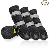 Zapatos Perro con Correas Reflectantes, Botas Perro de Alta a Prueba de Agua, Antideslizante Suela de Goma Perros Protector de la Pata para Perros pequeños, medianos y Grandes(L, Negro)