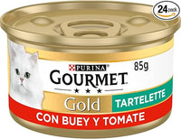 GOURMET Gold Tartelette, Comida Húmeda para Gato Adulto, Paté de Carne de Vacuno con Buey y Tomate, Pack de 24 Latas de 85 g