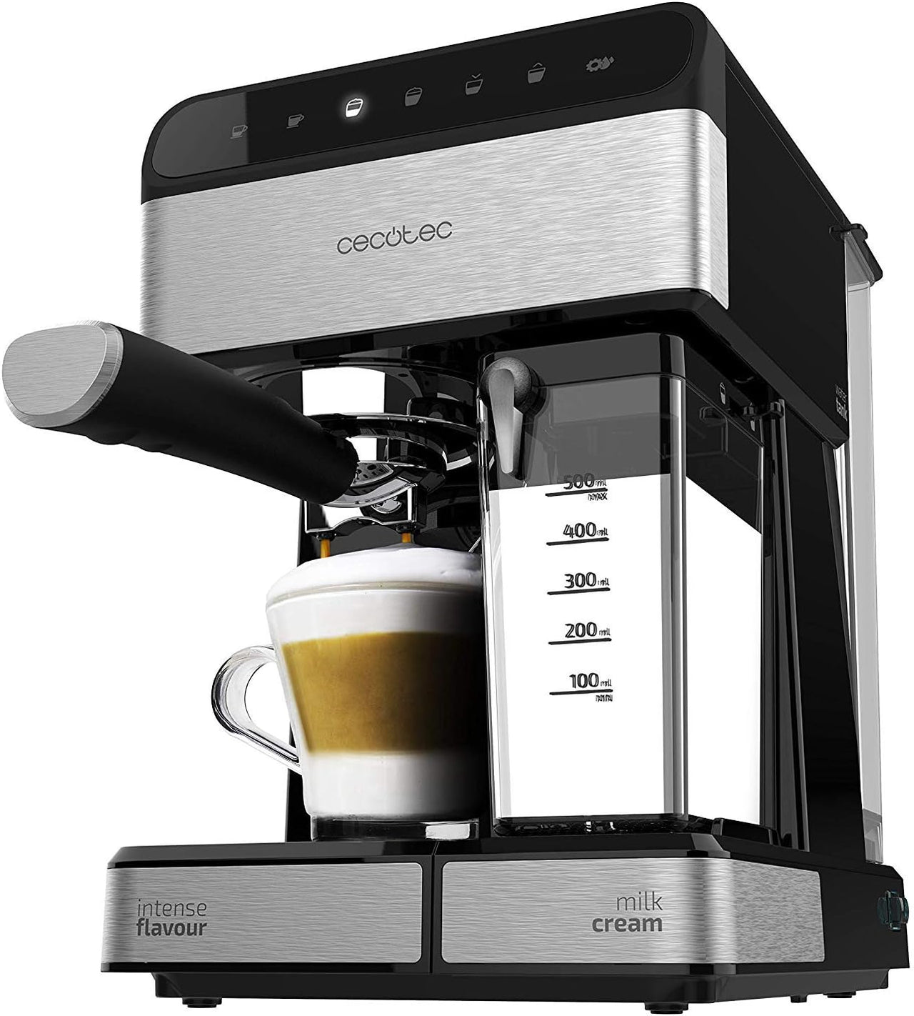 Cecotec Cafetera Semiautomatica Power Instant-ccino 20 Touch Serie Nera. 1350 W, 20 Bares de Presión, Tanque de Leche de 500ml, Control Táctil, Depósito de 1,4 Litros, Acabados Acero Inox