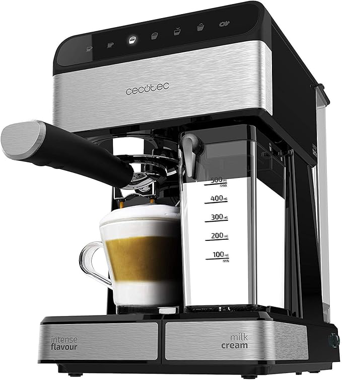 Cecotec Cafetera Semiautomatica Power Instant-ccino 20 Touch Serie Nera. 1350 W, 20 Bares de Presión, Tanque de Leche de 500ml, Control Táctil, Depósito de 1,4 litros, Acabados Acero INOX