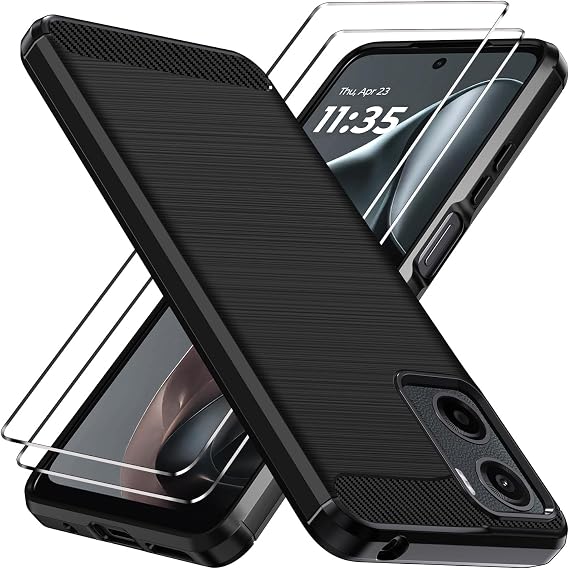 ivoler Funda para Motorola Moto E15 / G05 con 2 Piezas Cristal Templado, [Protección Militar] Carcasa Protectora Antigolpes, Fina Suave TPU Silicona Caso Anti-Choques Antihuellas Case, Negro