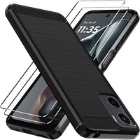 ivoler Funda para Motorola Moto E15 / G05 con 2 Piezas Cristal Templado, [Protección Militar] Carcasa Protectora Antigolpes, Fina Suave TPU Silicona Caso Anti-Choques Antihuellas Case, Negro