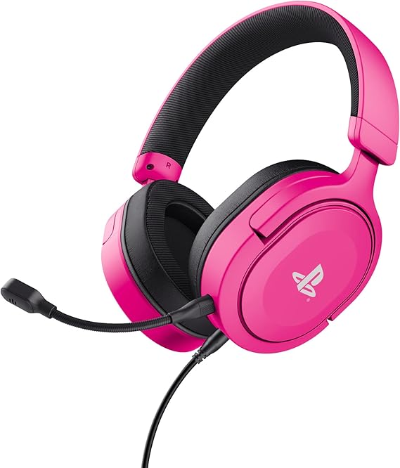 GXTrust 498P Forta Cascos PS5 Licencia Oficial para PlayStation 5, Drivers de 50 mm, Audio 3D, Diadema Regulable, Micrófono Extraíble, Cable de 1.2 m, Auriculares Gaming, Rosado