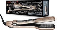 DEMELISS - Plancha de Pelo de Vapor Saint Algue Placas de Titanio - Maxi-Depósito Integrado 40ml - Peine Lateral Extraíble - Alisado Extremo y Protección del Cabello - Dorado/Champán