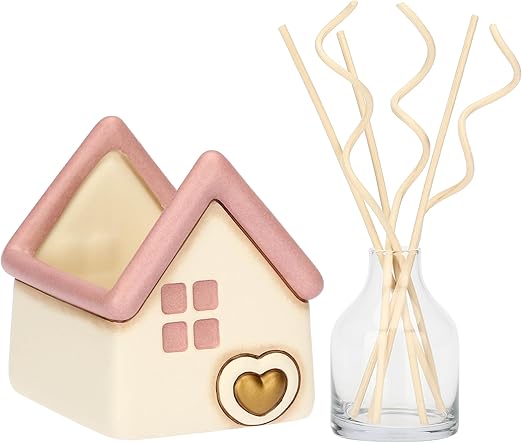 THUN - Porta difusor en Forma de casita con trébol de Cuatro Hojas de cerámica, 12,4 x 11, Altura 11,2 cm, colección Fragrances