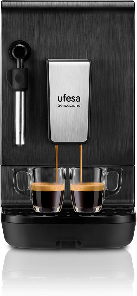 Ufesa Sensazione Cafetera Superautomática con 20Bares para Espresso y Capuccino, Compacta, Personalización del Café, Panel Táctil, Molinillo Incorporado, Tecnología Exclusiva