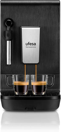 Ufesa Sensazione Cafetera Superautomática con 20Bares para Espresso y Capuccino, Compacta, Personalización del Café, Panel Táctil, Molinillo Incorporado, Tecnología Exclusiva