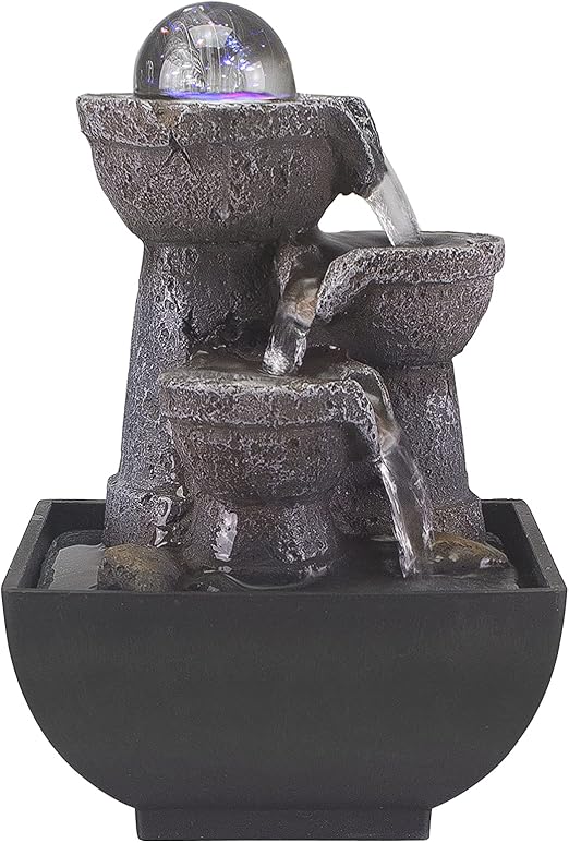 BEPER P201UTP200 Fuente Zen Cascada con Iluminación LED Relax - Fuente de Agua Decorativa Interior, Resina/Negro, pequeño