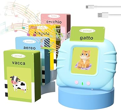 Juegos para niños de 2 años, Juegos Montessori, Flashcard en Italiano con 224 Palabras, Amigo vocabolo Juego Viene con 112 Tarjetas, Regalos y Juguetes para niñas y niños a Partir de 2 años (Azul)