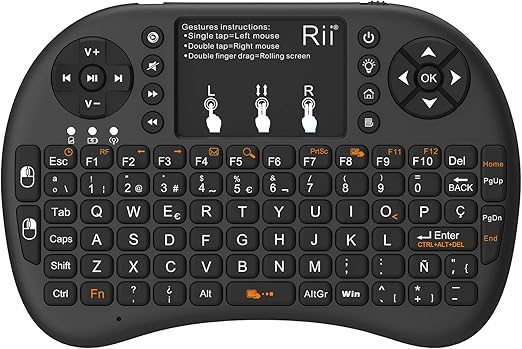 Rii i8+ Multimedia Mini Teclado inalámbrico 2.4Ghz con touchpad Integrado, retroiluminación Led y batería Recargable de Litio-IO