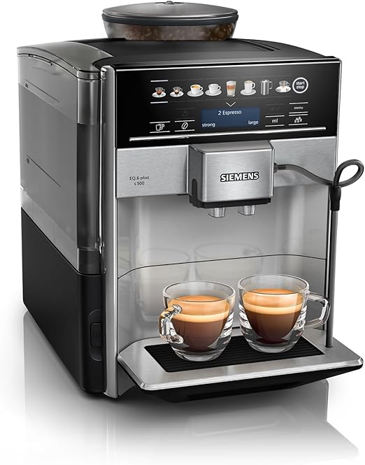 Siemens - Cafetera automática, sistema de leche, 12 bebidas, limpieza automática del depósito de leche, molinillo cerámico, pantalla táctil grande, EQ6 plus s500, TE655203RW