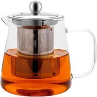Honneeo Tetera de cristal con colador, 950 ml, de vidrio borosilicato, transparente, resistente al calor, para té negro, té verde, té de frutas aromáticas