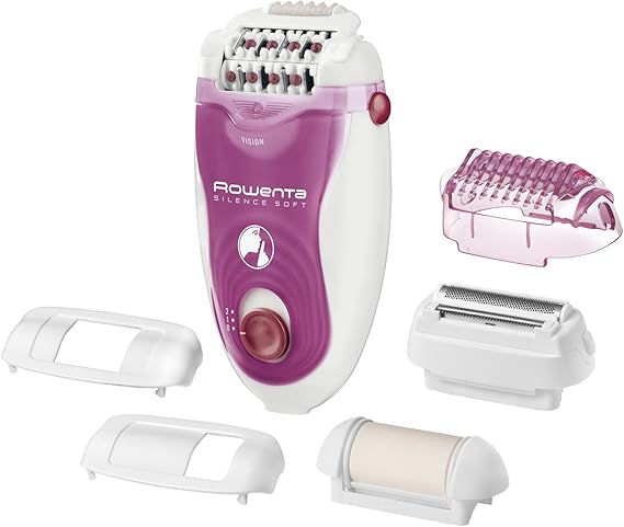 Rowenta Silence Soft, Depiladora con 24 Pinzas Alta Precisión, Tecnología Micro-Contact depilación eficaz y sin dolor, Luz LED Frontal, 2 Velocidades, Cabezales Multifunción, Rosa y Blanco, EP5660