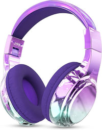 JYPS Auriculares Niños,Metálico Auriculares Inalámbricos Bluetooth Niña con Micrófono,Auriculares Infantiles Bluetooth con Cable,Cascos Inalámbricos Niña para iPad/Tablet/Escuela/Musica (Morado)