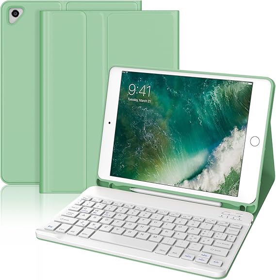 WINCHKING Teclado con funda para iPad 6 generación 2018/iPad 5 generación 2017, iPad Air 2/1, iPad Pro 9.7, teclado italiano Bluetooth magnético inalámbrico desmontable, verde claro