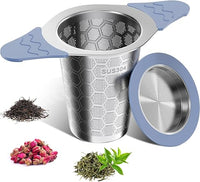 infusor de te 304 Acero Inoxidable，Coladores de té para té suelto，Con tapa y asa de silicona resistente al calor，Apto para teteras, tazas de té y tazas