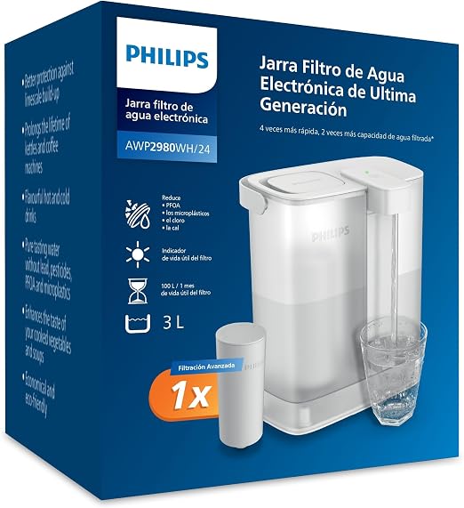 Philips Water Dispensador de agua filtrada bajo demanda (3L) – Agua fresca y limpia, 1x filtro Taste+ que mejora el sabor y reduce las impurezas, libre de BPA