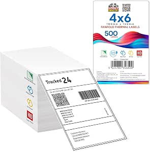 Double Dragon etiquetas plegadas premium 100×150 mm (4"×6"), 500 unidades. Adhesivo permanente y acabado recubierto. Compatibles con impresoras Zebra, MUNBYN, TSC, Toshiba y Citizen. 1 paquete