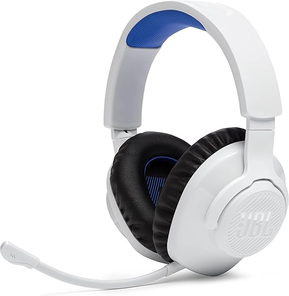 JBL Quantum 360P Auriculares inalámbricos con bluetooth para Playstation, micrófono desmontable, cancelación activa del ruido, QuantumSOUND Signature, 22 horas de batería, blanco