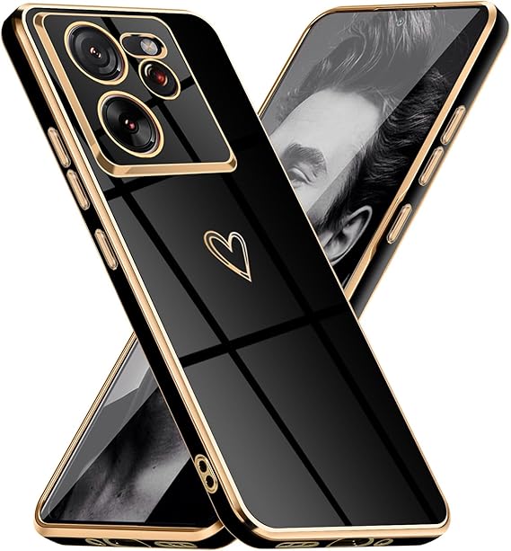 Mkej Funda para Xiaomi 13T/13T Pro, Bonito Diseño Patrón Corazón Suave Silicona de Galvanoplastia Carcasa con Protección Cámara, Ultrafino Elegante Color Enchapado Case