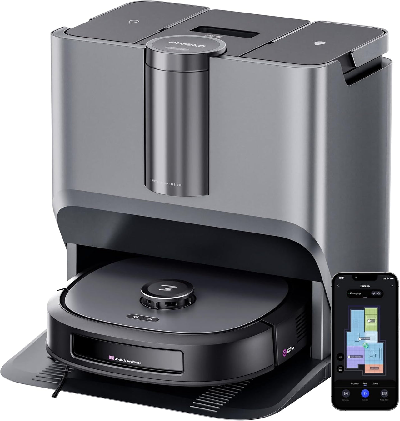 Eureka J20 Robot Aspirador y Fregasuelos, Succión de 8000Pa, Diseño de Mopa con Secado Automático, Evitación de Obstáculos, Detección de Alfombras, Estación Base Autolimpiable, Control por Voz