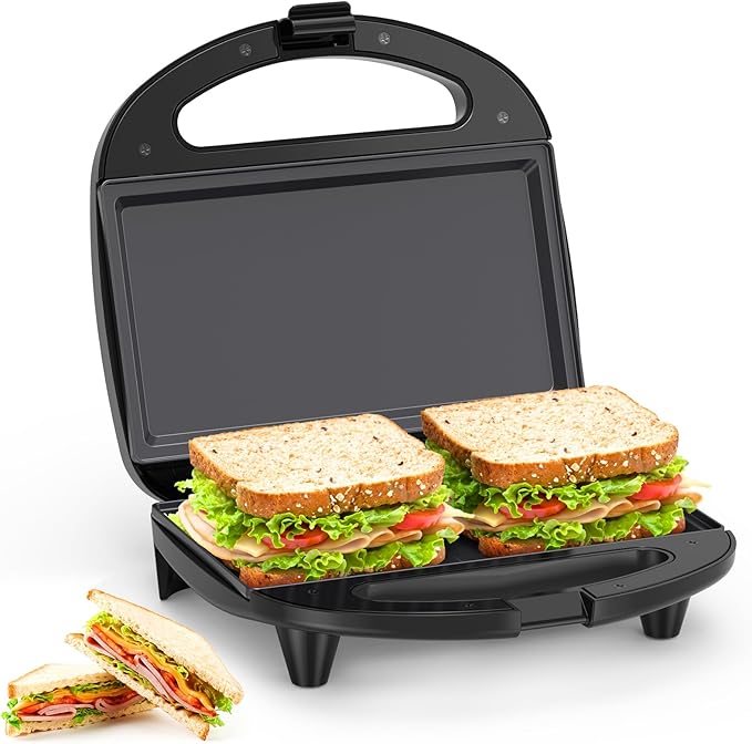 Snailar Sandwichera Eléctrica, 750W Sanduchera con Placas Planas Antiadherentes y Mango Cool Touch, Multifuncional, Negro