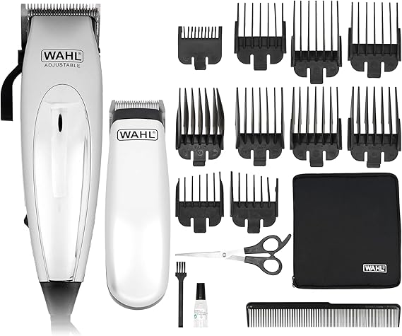 WAHL Home Pro Deluxe Combo cortadora de pelo eléctrica con cable y palanca de ajuste, 8 peines guía, kit con recortadora a pilas, tijeras y peine