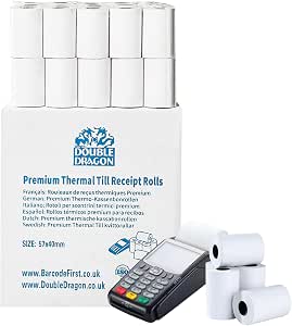 Double Dragon 57 x 40 mm Papel Térmico Premium para Recibos para Máquinas PDQ, POS, EPOS [Paquete de 20 unidades]