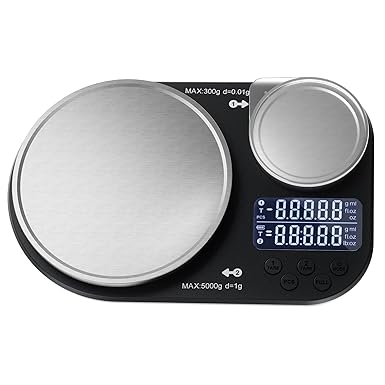 ACCT Báscula de cocina de doble plataforma, báscula digital para alimentos que pesa hasta 5 kg y 300 g, báscula digital con bandeja de pesaje de acero inoxidable, ideal para cocinar, hornear y