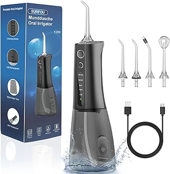 SURFOU Irrigador Dental Portatil Bucal Viaje, Limpiador Dientes Agua Presion Irrigadores Dentales Bucales, Water Flosser for Teeth Limpieza, Profesional Inalambrico Irrigador-dental Con Irradiador