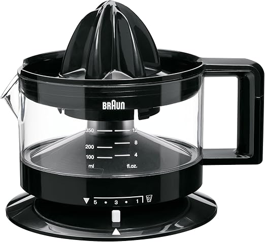 Braun Hogar TributeCollection CJ3000 BK - Exprimidor Eléctrico, 20 W, 350ml, Cantidad de Pulpa Ajustable, Apto para Lavavajillas, Color Negro