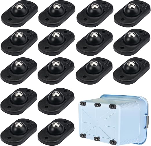 16 Ruedas Mini Negras Autoadhesivas para cajas y muebles de almacenamiento