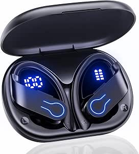 EUQQ Auriculares Bluetooth Sport-Auriculares Bluetooth estéreo de alta calidad,auriculares inalámbricos Bluetooth con reducción de ruido ENC,pantalla LED,impermeables IP7 para deportes,color negro
