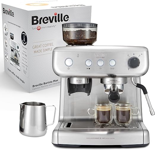 Breville Barista Max máquina de café expreso, totalmente automática con molinillo integrado y bomba italiana de 15 bares [VCF126X]