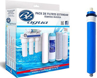 Membrana 50, 75 y 100 GPD + Pack de 4 filtros Estandar. 1 Filtro Sedimentos, 1 Filtro Carbón GAC, 1 Filtro Carbón Block y 1 Post Filtro de Coco Natural. Bbagua.