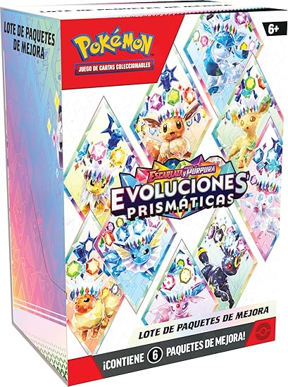 Pokémon Lote de Paquetes de Mejora de Escarlata y Púrpura-Evoluciones Prismáticas de JCC Pokémon (6 Paquetes de Mejora)