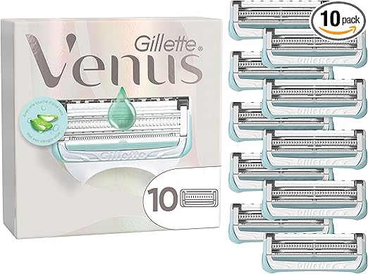 Venus Gillette Satin Care Depilación Para Mujer Para Ingles Y Zona Íntima, Pack de 10 Recambios, Cuchillas Con Barra Hidratante Con Aloe Vera, Ayuda a Proteger La Piel Púbica De La Irritación