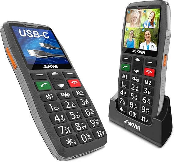 TOKVIA T102 Teléfono móvil para Mayores,Botones y Teclas Grandes,movil Persona Mayor con Base cargadora,Botón SOS,Fácil de Usar,Volumen Alto,Manos Libres Llamada,Marcación rápida,Foto Contacto,USB-C