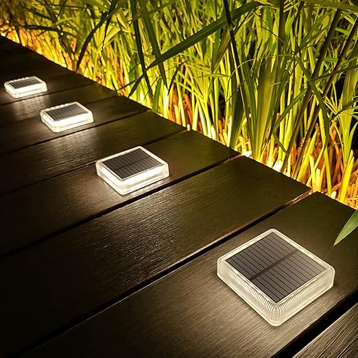 Lacasa Luces Solares LED, 4 Pack 30LM Lámpara Exterior del Piso, IP68, Auto ON/OFF para Jardin, Step, Camino, Deck, Dock, Valla, Blanco Natural 4000K Cuadrado