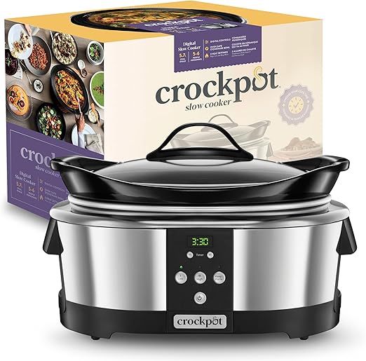 Crockpot Olla de Cocción Lenta Digital | 5,7 L (5-6 Personas) | Para Preparar Multitud de Recetas | Acero Inoxidable Color Plateado [SCCPBPP605]