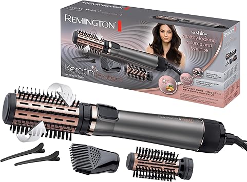 Remington Cepillo de Aire Keratin Protect - Moldeador de Pelo, Queratina y Aceite de Almendra, Cepillo Secador, 3 Accesorios, Moldea y da Volumen, Cerámica, 1000 W, 2 Temperaturas/Velocidades - AS8811