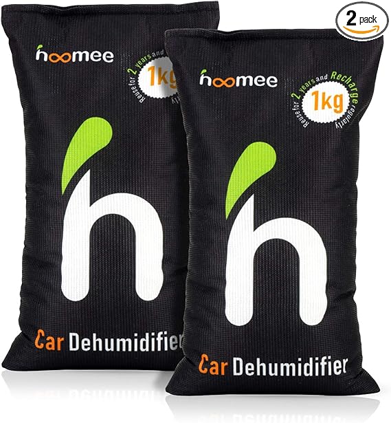 HOOMEE Bolsa de Sílice Antihumedad para Coche + Alfombrilla Antideslizante para Salpicadero - Elimina de Olores y Evita la Formación de Vaho en las Ventanas, la Condensación y el Moho. Bolsa de 1Kg