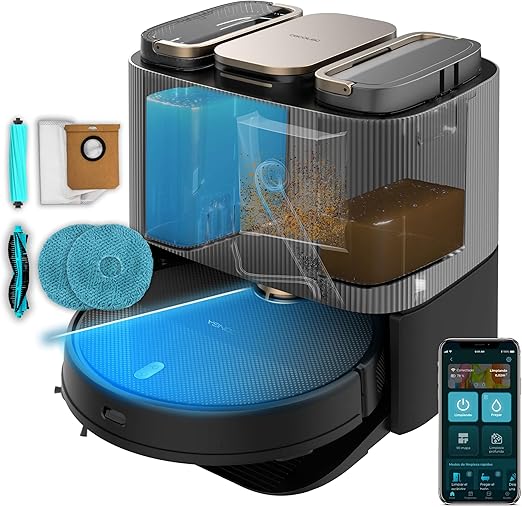 Cecotec Robot Aspirador Autovaciado y Mopas Giratorias Conga 13090 Spin Revolution Home&Wash Essential. 7000Pa, Tecnología Láser, Cepillo de Silicona y Lateral, App, Bluetooth y WiFi 2,4GHz, 5GHz