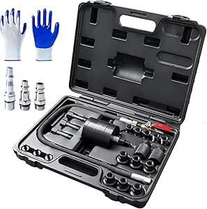 INCENDIOS 24PCS Extractor de Inyectores Diesel Neumático, Extractor Neumático de Boquillas de Inyección con 19 Adaptadores & 3 Conectores 1/4" (US/UK/EU), Construcción en Acero Reforzado