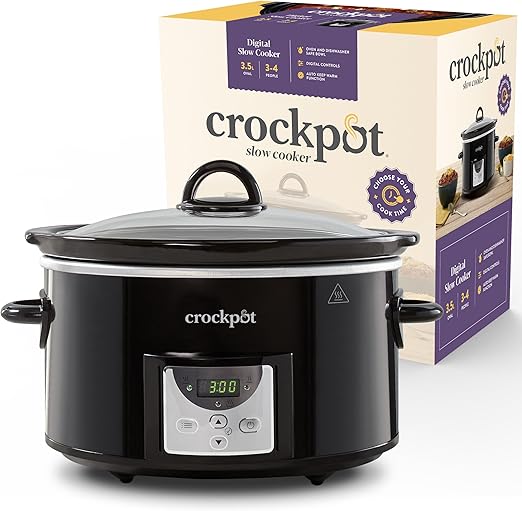 Crock-Pot Olla digital de cocción lenta | 3,5 L (3-4 personas) | Temporizador programable con cuenta atrás | Enchufe UE de 2 clavijas | Negro [CSC113X]