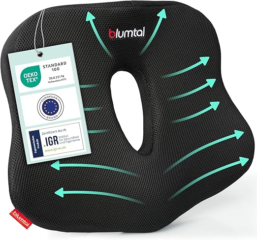 Blumtal Cojín para Silla de Oficina - Cojín en Forma de Cuña Negro para Coxis - Cojín Ergonómico para Asiento de Auto - Cojín para Hemorroides para Silla - Cojín Óptimo para Silla de Oficina