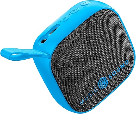 Music Sound - Mini - Altavoz Bluetooth - Potencia de 3 vatios - 4 Horas de reproducción - Compacto y portátil - Acabados de Tela Suave y Colorida - Azul