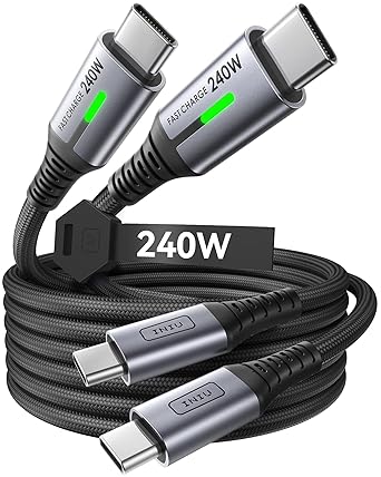 INIU 240W Cable USB C Carga Rapida, [2-Pack 2m] PD3.0 Cable USB C a USB C, Nylon Cable Carga Rapida Tipo C para iPhone 16 15 Pro max, MacBook iPad, Note20, Pixel 7, Dell Laptop Steam Deck, Samsung ecc